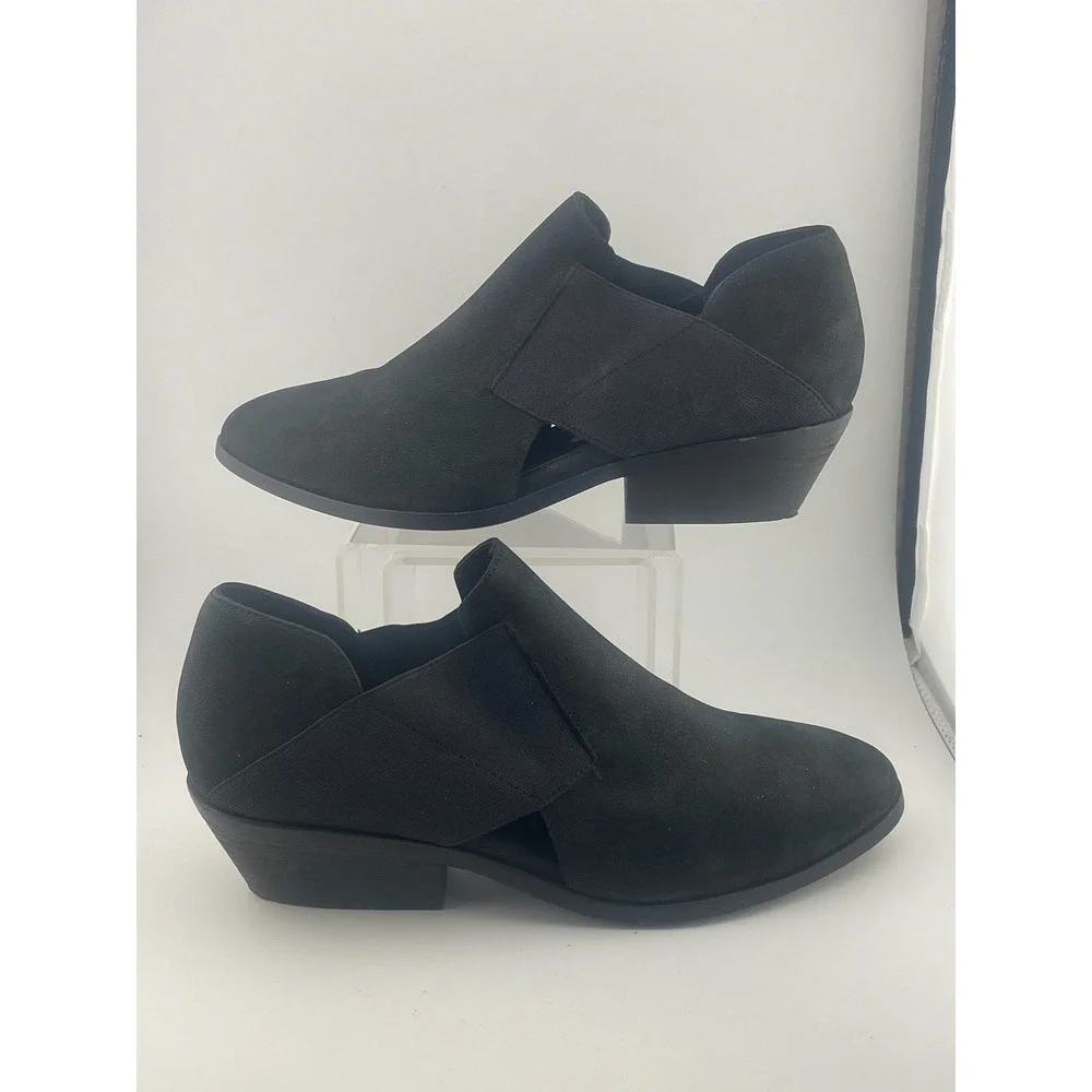 Eileen Fisher Perry black‎ nubuck suede elastic cutout shoes booties sz 7.5